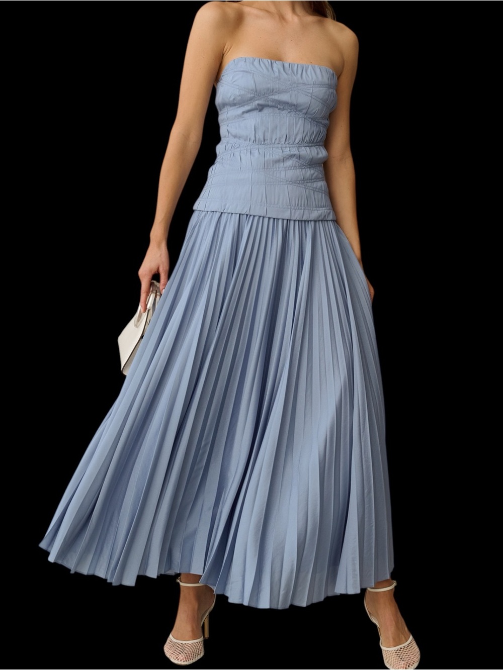 Few Moda o.p.t. Ada Dress Pleated Light Blue Periwinkle Maxi Pleated Skirt NWT